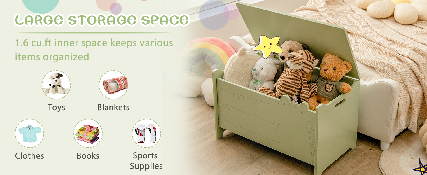Wooden Kids Toy Box with Safety Hinge